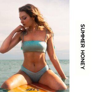 Summer Honey | "Wave" Blue Glitter Bikini Bottoms | Size Extra Large